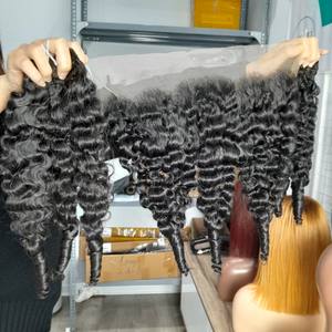 100% extensions de cheveux humains vietnamiens bruts faisceaux de vague profonde en vrac birmans avec des produits de beauté en dentelle frontale pour les femmes - Product Image 3
