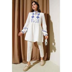 เสื้อคลุมปักแขนบอลลูนด้านหน้าผ้าลินินสีขาว - Product Image 4