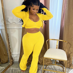 Chándal de entrenamiento deportivo de tres piezas para mujer, estilo informal sólido, manga larga, cremallera, trajes para correr, pantalones cortos para moda de ocio - Product Image 5