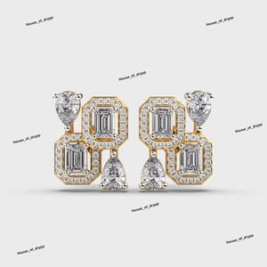 Iced Out Moissanite Diamond Cluster <b>Stud</b> 925 Silver <b>Earrings</b> With <b>Emerald</b> Cut And Pear Shape Stones Luxury Statement Design - Product Image 2