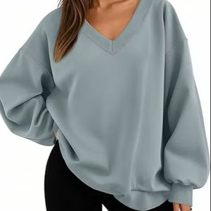 Sweats surdimensionnés pour femmes automne mode col en V sweats à capuche coupe ample tenues d'hiver adolescente vêtements 2025 conception douanière - Product Image 1