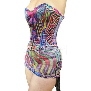 Sublimated Satin Corset And Mesh <b>Mini</b> <b>Skirt</b> With Drawstring | Polyester Satin Corset See Through Mesh Breathable Matching Set - Product Image 3