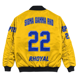 ซิกม่าแกมมา Rho sgrho 1922เสื้อซาตินสีฟ้าทองสำหรับสตรีสไตล์บอมเบอร์ - Product Image 2