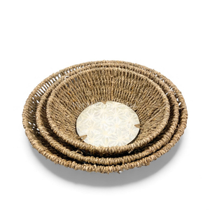 Plateau rond en nacre avec bord en jonc de mer pour servir les aliments, table et maison, en provenance du Vietnam - Product Image 2