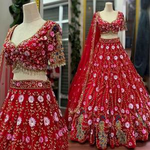 Secuencia de bordado de la mejor calidad Premium Work 4 MTR Huge Flair Floral Printed Trendy Choli Collection para novia o sirvienta de novia - Product Image 2