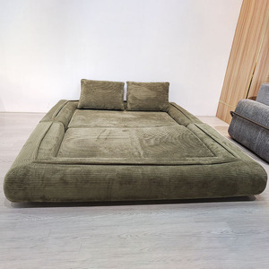 Canapé-<span class=keywords><strong>lit</strong></span> convertible 2-en-1 pliable avec oreiller, en velours côtelé vert, canapé compressé pour appartements - Product Image 2