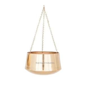 Trending <b>Gold</b> Plated Metal Wall Hanging <b>Planter</b> In Round Shape For Home Entry way Decorative Wall <b>Planter</b> With Chain - Product Image 1