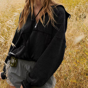 Sudadera Deportiva Casual de Invierno para Mujer, Cuello Alto, Tejida, Color Sólido, con Cremallera y Cordón, Cómoda, Manga Larga, Venta al Por Mayor - Product Image 6