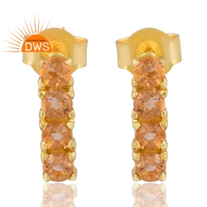 Design vintage 925 argent Sterling plaqué or 18 carats citrine naturelle pierre précieuse boucle d'oreille bijoux personnalisés pour les femmes cadeau pour elle - Product Image 1