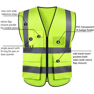 เสื้อกั๊ก Hi viz แบบกำหนดเอง2025เสื้อกั๊กตาข่ายสะท้อนแสงทำจากผ้าโพลีเอสเตอร์สีดำโลโก้ตามสั่ง - Product Image 3
