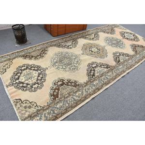 Alfombra Turca, Alfombra Vintage Grande de 5x11.3 pies, Alfombra de Lana con Diseño Floral Marrón - Product Image 1