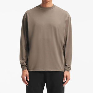 Sweat-shirt oversize gris chiné à épaules tombantes, col rond, uni, 100% coton molletonné, manches courtes, style sportif streetwear, vente en gros - Product Image 6