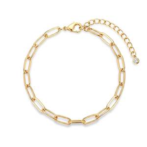 Jeulia Geometric Gold Paperclip <b>Bangle</b> <b>Bracelet</b> with Bezel Drop - Product Image 1