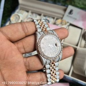 Montre de luxe en diamant glacé pour hommes pleine de pierres baguette en acier inoxydable étanche Hip Hop Bling montre-bracelet Logo personnalisé - Product Image 3