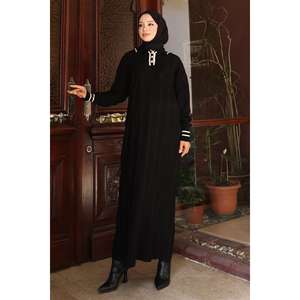 เดรสไหมพรมยาวทรงลำลองประดับกระดุมสีดำ ดีไซน์หรูหราทันสมัย ผลิตตามแบบ ODM ไซส์ XS ถึง 5XL พร้อมซิปตกแต่งและดีไซน์ผ่าข้าง - Product Image 1