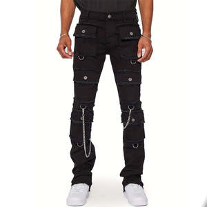 Fabricants de jeans slim fit pour hommes sur mesure, vente en gros, jeans skinny de motard noirs de haute qualité, tendance, pour hommes - Product Image 5