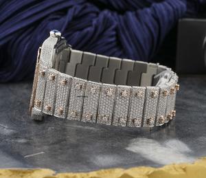 Montre de luxe sertie de moissanite, cadran squelette, style hip-hop, montre en diamant - Product Image 3