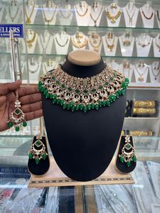 Conjunto de collar de latón de cobre Kundan indio con pendientes y cuentas a juego, joyería Vintage elegante para fiestas y compromisos - Product Image 6