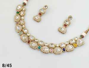 Diseñador de fiesta desgaste AntiquePlated Kundan piedra joyería tradicional hermoso diseño Simple gargantilla collar pendiente para mujer - Product Image 5