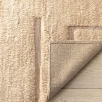 Alfombra Moderna de Alta Calidad Tejida a Mano con Lana Natural de Color Beige, Estilo Shaggy, Acolchada y con Diseño de Patchwork, Modelo Z&H HOME HKR-037 para Uso Doméstico