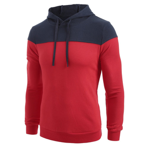 Elegante Sudadera con capucha de doble tono rojo y negro para hombres Ropa de invierno informal Cómoda sudadera cálida con capucha y cordón - Product Image 1