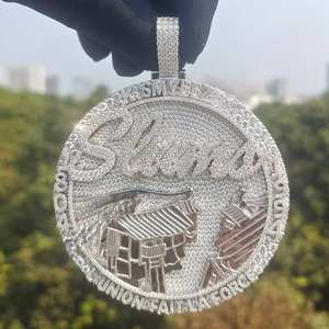 Iced Out Custom <b>Name</b> Gold Plated Moissanite Medallion Pendant Cute Sterling <b>Silver</b> Luxury Hip Hop Coin <b>Necklace</b> - Product Image 4