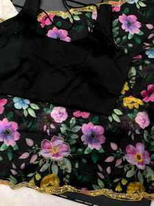 Pure & Soft Organza Silk Khatli Saree Amazing Floral Prints & Heavy Handwork <b>Indian</b> & <b>Pakistani</b> <b>Clothing</b> - Product Image 5