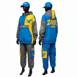 Conjunto de Chaqueta Cortavientos de Poliéster Premium para Mujer, Color Block Azul, Amarillo y Gris, con Logotipo Personalizado Bordado, Talla Grande - Product Image 5