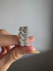 Solid 925 Sterling <b>Silver</b> IGI Certified Moissanite <b>Wedding</b> <b>Ring</b> with Monaco Cuban Link Design for <b>Women</b> Party Engagement - Product Image 4