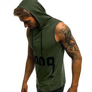 Sweat à capuche personnalisé pour hommes grande taille sans manches Gym Fitness débardeur sports décontractés sweat à capuche uni d'entraînement pour hommes - Product Image 3