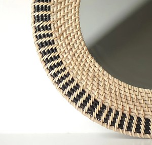 Trendy Dual Tone Round Rattan <b>Mirror</b>, Boho Natural Wall Decor - Product Image 2