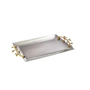 Hammered Design Metal Serving Tray With Brass Handles Unique Luxury Design Food Serving Decorative Trays