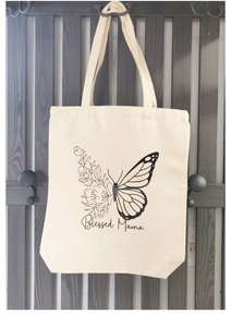 Sac fourre-tout en toile de coton avec motif floral de papillon « Blessed Mama », couleur crème, écologique, réutilisable, pour le shopping quotidien - Product Image 2