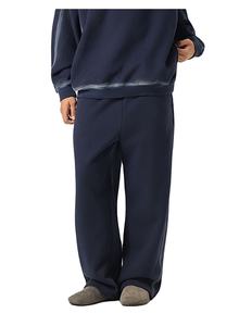 Pantalones de chándal casuales de alta calidad, negros lisos, con diseño de líneas efecto lavado ácido, personalizables, de forro polar de 350g, con cordón ajustable y efecto desgastado, engrosados. - Product Image 6