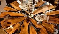 Table à manger / Table basse en bois avec plateau en résine époxy ronde personnalisée en gros