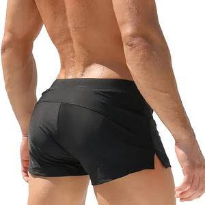 Short de bain pour homme en nylon et élasthanne extensible, séchage rapide, avec poche zippée - Couleur unie, taille à cordon de serrage pour la plage et la piscine - Product Image 2