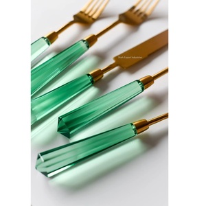 Ensemble de couverts en métal de style royal avec poignée en acrylique vert argent poli pour les ensembles de couverts de vaisselle pour la maison et les hôtels - Product Image 2
