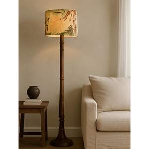 Brown Wood Floor <b>Lamp</b> with Multicolor Fabric Shade <b>Antique</b> Style Bedside Living Room & Bedroom Decoration wholesale supply - Product Image 1
