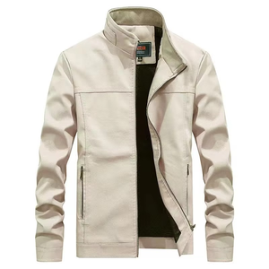 Veste de moto pour homme de style élégant de haute qualité pour l'automne et l'hiver, fermeture éclair, col montant, capuche, en cuir PU, veste bomber - Product Image 1