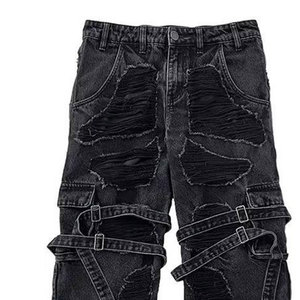 กางเกงแนวกอธิคแนวสตรีทพังค์แนวสตรีทร็อคแนวสตรีทสีดำกะโหลกศีรษะขนาดใหญ่ผลิตตามสั่งสำหรับ2025 - Product Image 4