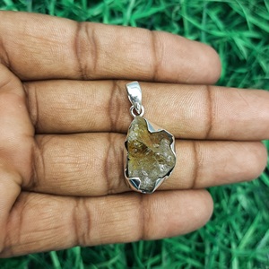 Fabriqué à la main en argent Sterling 925 rond Citrine pierre précieuse pendentif à facettes Flatback pierres précieuses Cabochon Design bijoux pour enfants - Product Image 2