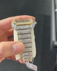 Reloj de diamantes Real VVS Moissanite, caja de oro amarillo de 5mm de espesor completo para hielo, cuarzo automático mejorado, acero inoxidable antiguo - Product Image 4