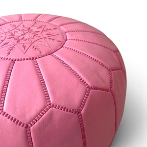 Pink Modern Moroccan <b>Leather</b> <b>Pouf</b> Ottoman Removable Cover Stitched Floor Seat Cushion Home Stool Living Room Bedroom MA Origin - Product Image 3