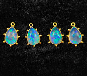 Colgante de bisel de pera de ópalo de fuego ópalo etíope 12x9mm cabujón de pera corte 925 plata esterlina oro Vermeil bisel conjunto colgante encantos - Product Image 2