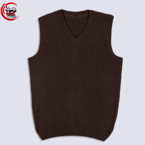 Pull à col en V marron pour hommes Logo personnalisé respirant 100% coton Pull dégradé Jacquard à manches longues - Product Image 1