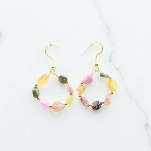 Smooth Tumble Multi Turmalina Piedra Aros Pendientes de gota-925 Pendientes de plata-14K Pendientes chapados en oro al por mayor - Product Image 1