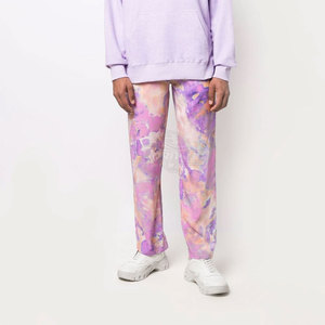 Pantalon de survêtement évasé droit pour hommes, taille élastique, logo personnalisé, coupe ample, taille haute, pantalon baggy décontracté en polyester de style coton - Product Image 2