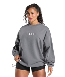 Sweat à col rond surdimensionné pour femmes 100% coton 380GSM poids lourd goutte épaule à manches longues pull décontracté Streetwear à capuche - Product Image 1