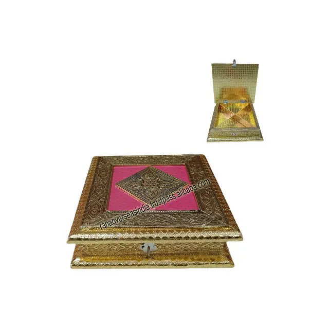 Großhandel Holz Trocken früchte Box mit oxidierten Metallblech Blume für Gramm Nüsse Pralinen Diwali Festival Geschenk