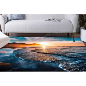 Alfombra con estampado de olas y arena al atardecer - Alfombra de salón con decoración costera, alfombra gobelino - Product Image 1